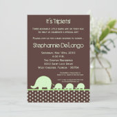 5x7 Groene Triplets Elephant Baby shower Invitatio Kaart (Staand voorkant)
