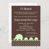 5x7 Groene Triplets Elephant Baby shower Invitatio Kaart (Voorkant / Achterkant)