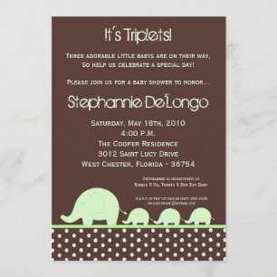 5x7 Groene Triplets Elephant Baby shower Invitatio Kaart