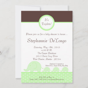 5x7 Groene Triplets Elephant Baby shower Invitatio Kaart