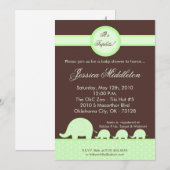 5x7 Groene Triplets Elephant Baby shower Invitatio Kaart (Voorkant / Achterkant)