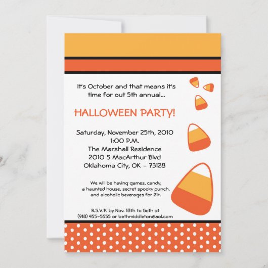 5x7 Halloween Candy Corn Halloween Uitnodiging (Voorkant)