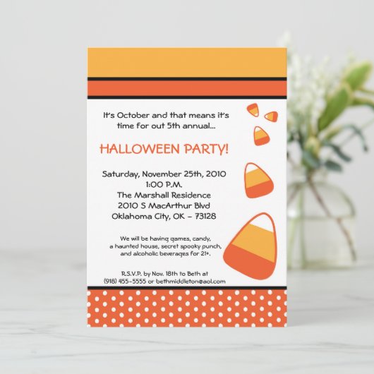 5x7 Halloween Candy Corn Halloween Uitnodiging (Staand voorkant)
