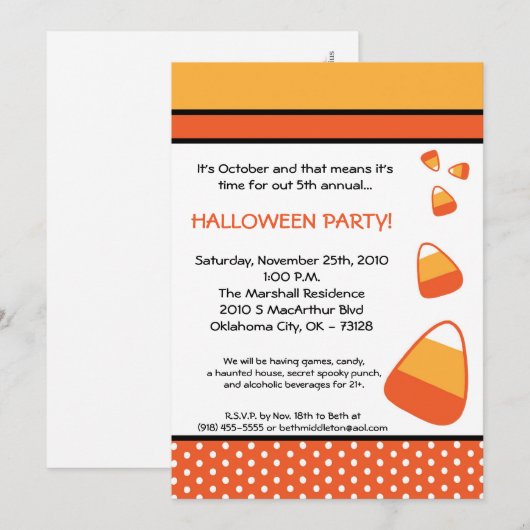 5x7 Halloween Candy Corn Halloween Uitnodiging (Voorkant / Achterkant)