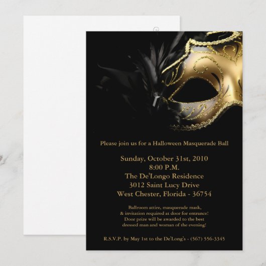 5x7 Halloween Masquerade Ball Mask Invitation Kaart (Voorkant / Achterkant)