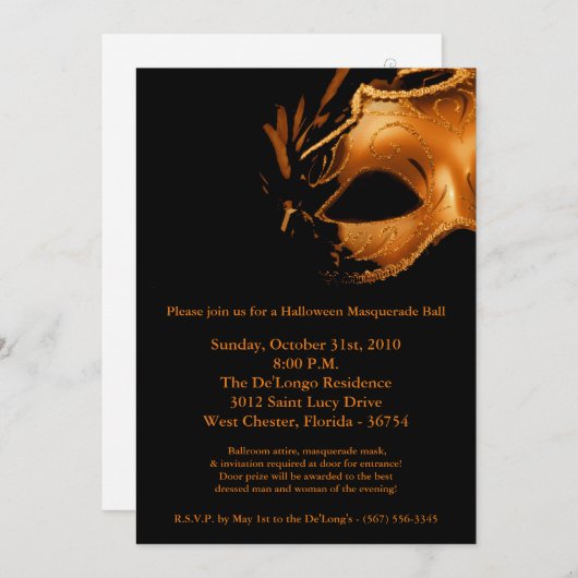 5x7 Halloween Masquerade Ball Mask Invitation Kaart (Voorkant / Achterkant)