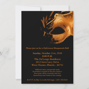 5x7 Halloween Masquerade Ball Mask Invitation Kaart