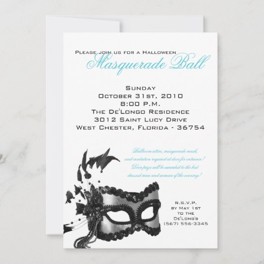5x7 Halloween Masquerade Ball Mask Invitation Kaart (Voorkant)