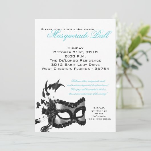5x7 Halloween Masquerade Ball Mask Invitation Kaart (Staand voorkant)
