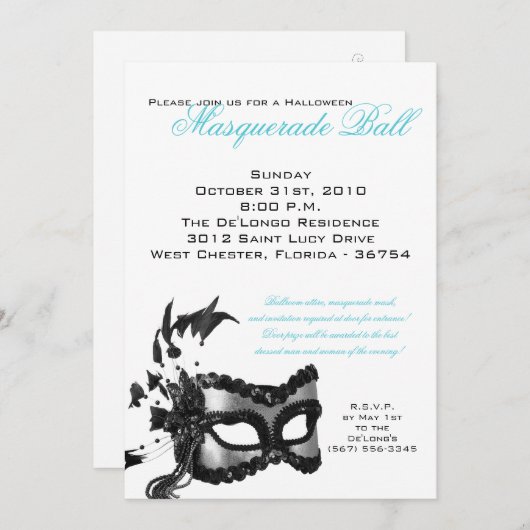5x7 Halloween Masquerade Ball Mask Invitation Kaart (Voorkant / Achterkant)
