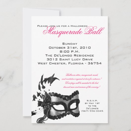 5x7 Halloween Masquerade Ball Mask Invitation Kaart (Voorkant)