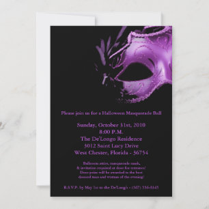 5x7 Halloween Masquerade Ball Mask Invitation Kaart