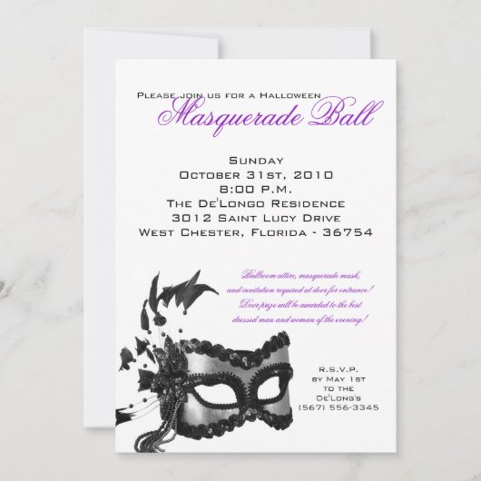 5x7 Halloween Masquerade Ball Mask Invitation Kaart (Voorkant)