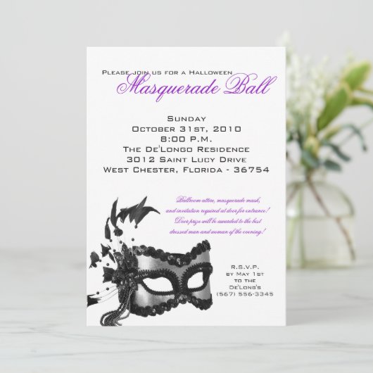 5x7 Halloween Masquerade Ball Mask Invitation Kaart (Staand voorkant)