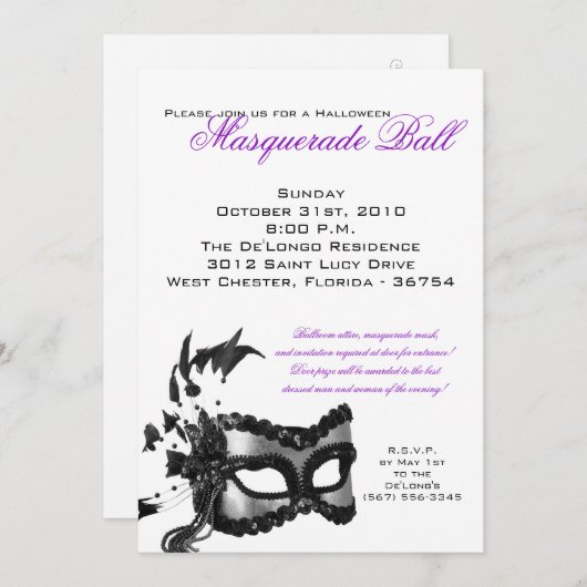 5x7 Halloween Masquerade Ball Mask Invitation Kaart (Voorkant / Achterkant)