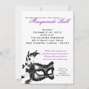 5x7 Halloween Masquerade Ball Mask Invitation Kaart