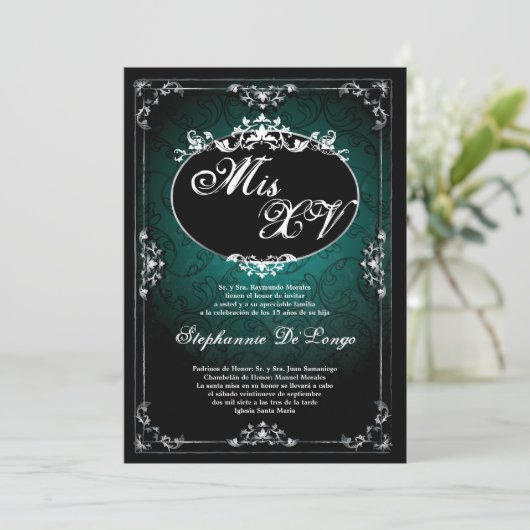 5x7 Hanger Broach Quinceanera Verjaardag Uitnodigi Kaart (Staand voorkant)