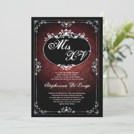 5x7 Hanger Broach Quinceanera Verjaardag Uitnodigi Kaart (Staand voorkant)