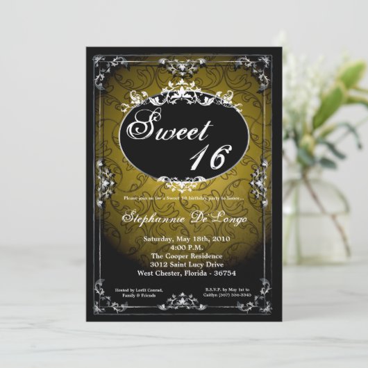 5x7 Hanger Broach Sweet 16 Verjaardag Uitnodiging (Staand voorkant)