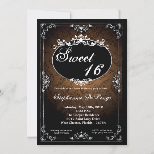 5x7 Hanger Broach Sweet 16 Verjaardag Uitnodiging (Voorkant)