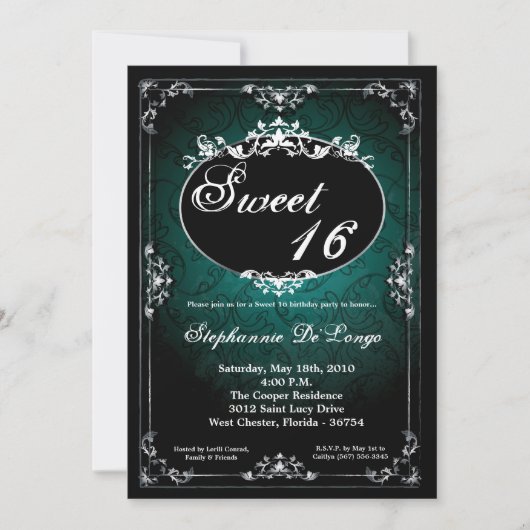 5x7 Hanger Broach Sweet 16 Verjaardag Uitnodiging (Voorkant)