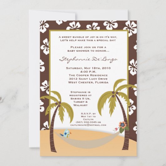 5x7 Hawaiian Hammock Toucan Baby shower Invitation Kaart (Voorkant)
