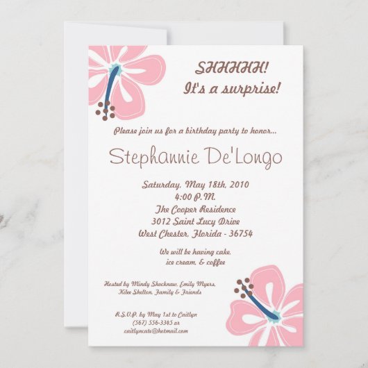 5x7 Hawaiian Hibiscus Flower Birthday Invitation Kaart (Voorkant)