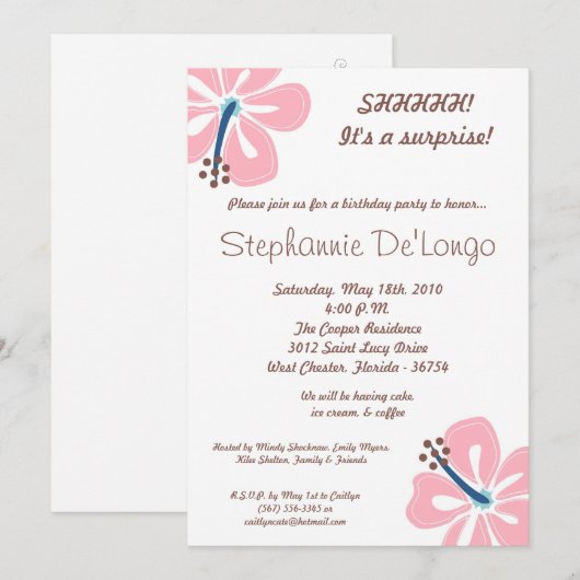 5x7 Hawaiian Hibiscus Flower Birthday Invitation Kaart (Voorkant / Achterkant)