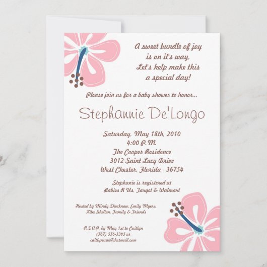 5x7 Hawaiian HibiscusFlower Baby shower Invitation Kaart (Voorkant)