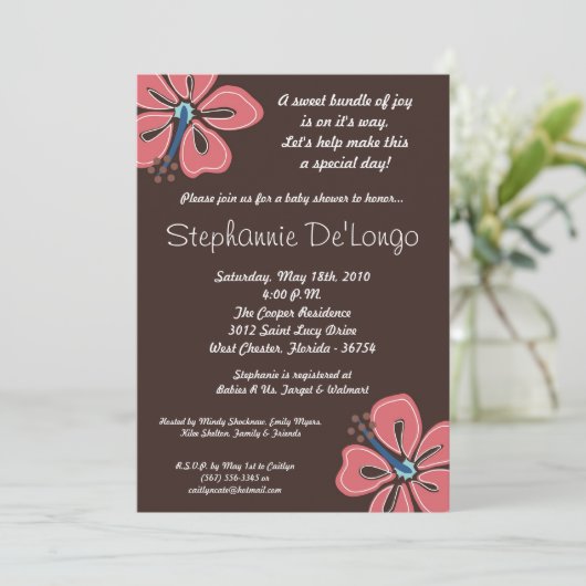 5x7 Hawaiian HibiscusFlower Baby shower Invitation Kaart (Staand voorkant)