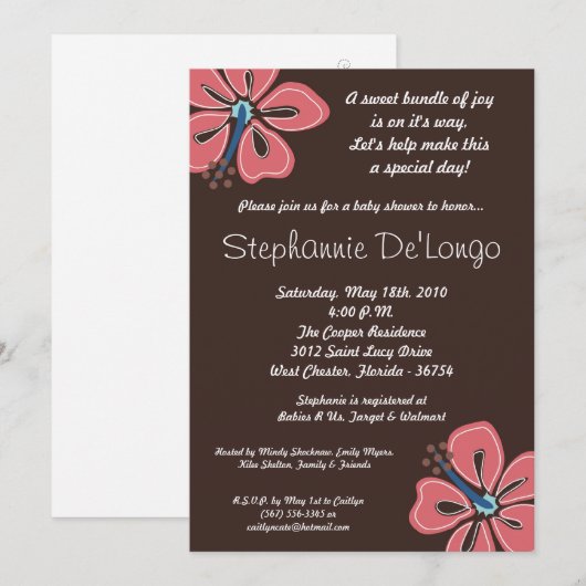 5x7 Hawaiian HibiscusFlower Baby shower Invitation Kaart (Voorkant / Achterkant)
