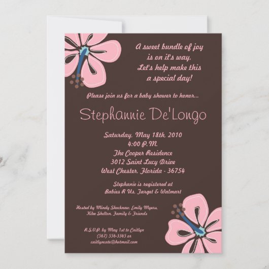 5x7 Hawaiian HibiscusFlower Baby shower Invitation Kaart (Voorkant)