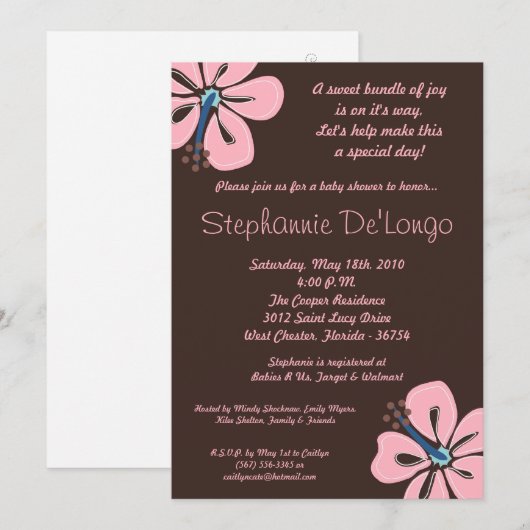 5x7 Hawaiian HibiscusFlower Baby shower Invitation Kaart (Voorkant / Achterkant)
