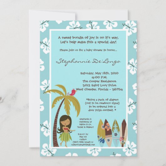 5x7 Hawaiian Luau Tropisch Baby shower Uitnodiging (Voorkant)
