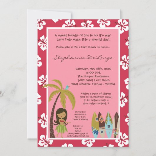 5x7 Hawaiian Luau Tropisch Baby shower Uitnodiging (Voorkant)