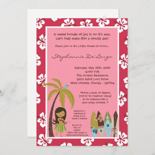 5x7 Hawaiian Luau Tropisch Baby shower Uitnodiging (Voorkant / Achterkant)
