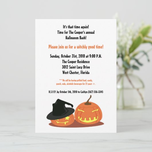 5x7 Heksenpompoenen Halloween Bash Party Uitnodigi Kaart (Staand voorkant)