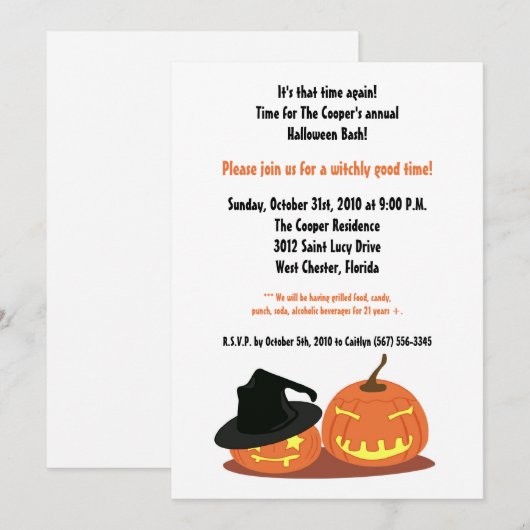 5x7 Heksenpompoenen Halloween Bash Party Uitnodigi Kaart (Voorkant / Achterkant)