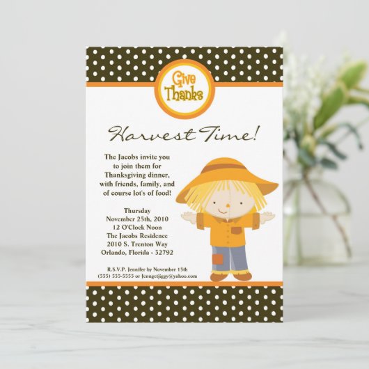 5x7 Herfst Autumn Scarecrow Thanksgiving Uitnodigi Kaart (Staand voorkant)