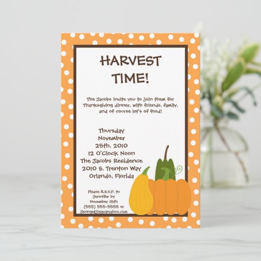 5x7 Herfst Harvest Pumpkin Thanksgiving Uitnodigin Kaart (Staand voorkant)
