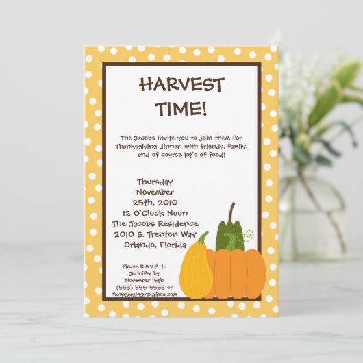5x7 Herfst Harvest Pumpkin Thanksgiving Uitnodigin Kaart (Staand voorkant)