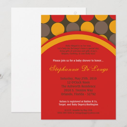 5x7 herfst Herfst Polka Dot Baby shower Uitnodigin Kaart (Voorkant / Achterkant)