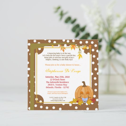 5x7 Herfst Herfst Pompoen Baby shower Uitnodiging (Staand voorkant)