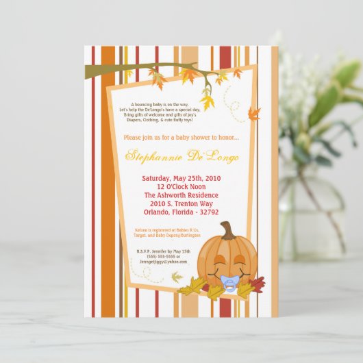 5x7 Herfst Herfst Pompoen Baby shower Uitnodiging (Staand voorkant)