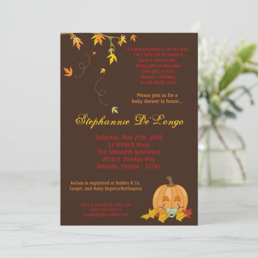 5x7 Herfst Herfst Pompoen Baby shower Uitnodiging (Staand voorkant)