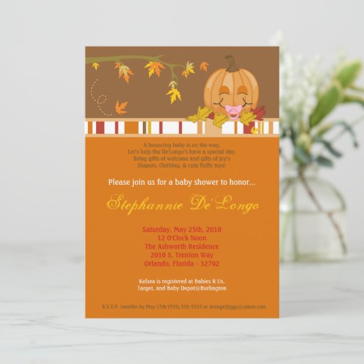5x7 Herfst Herfst Pompoen Baby shower Uitnodiging (Staand voorkant)