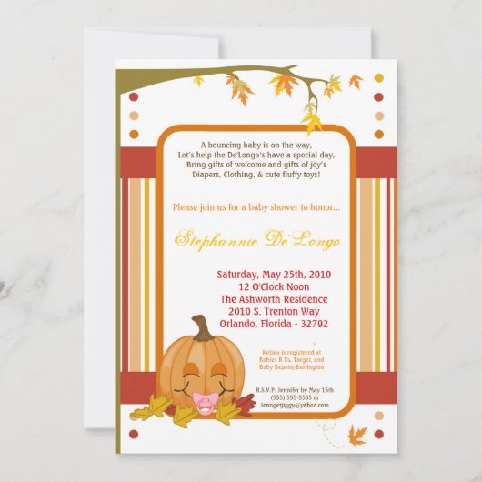 5x7 Herfst Herfst Pompoen Baby shower Uitnodiging (Voorkant)
