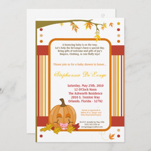 5x7 Herfst Herfst Pompoen Baby shower Uitnodiging (Voorkant / Achterkant)