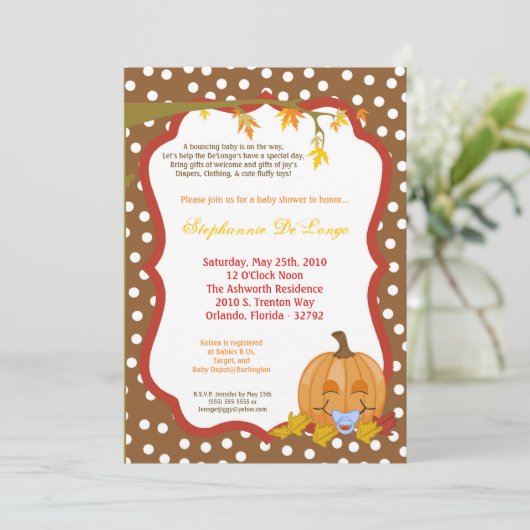 5x7 herfst Herfst Pumpkin Baby shower Uitnodiging (Staand voorkant)