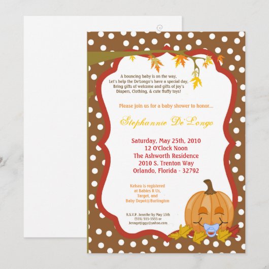5x7 herfst Herfst Pumpkin Baby shower Uitnodiging (Voorkant / Achterkant)